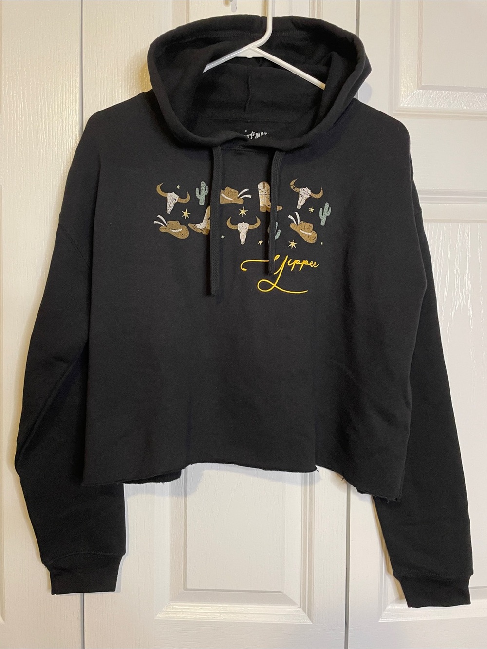 NAUGHTY MONKEY Yippee Western Graphic Hoodie Cropped Sweatshirt Women’s Black